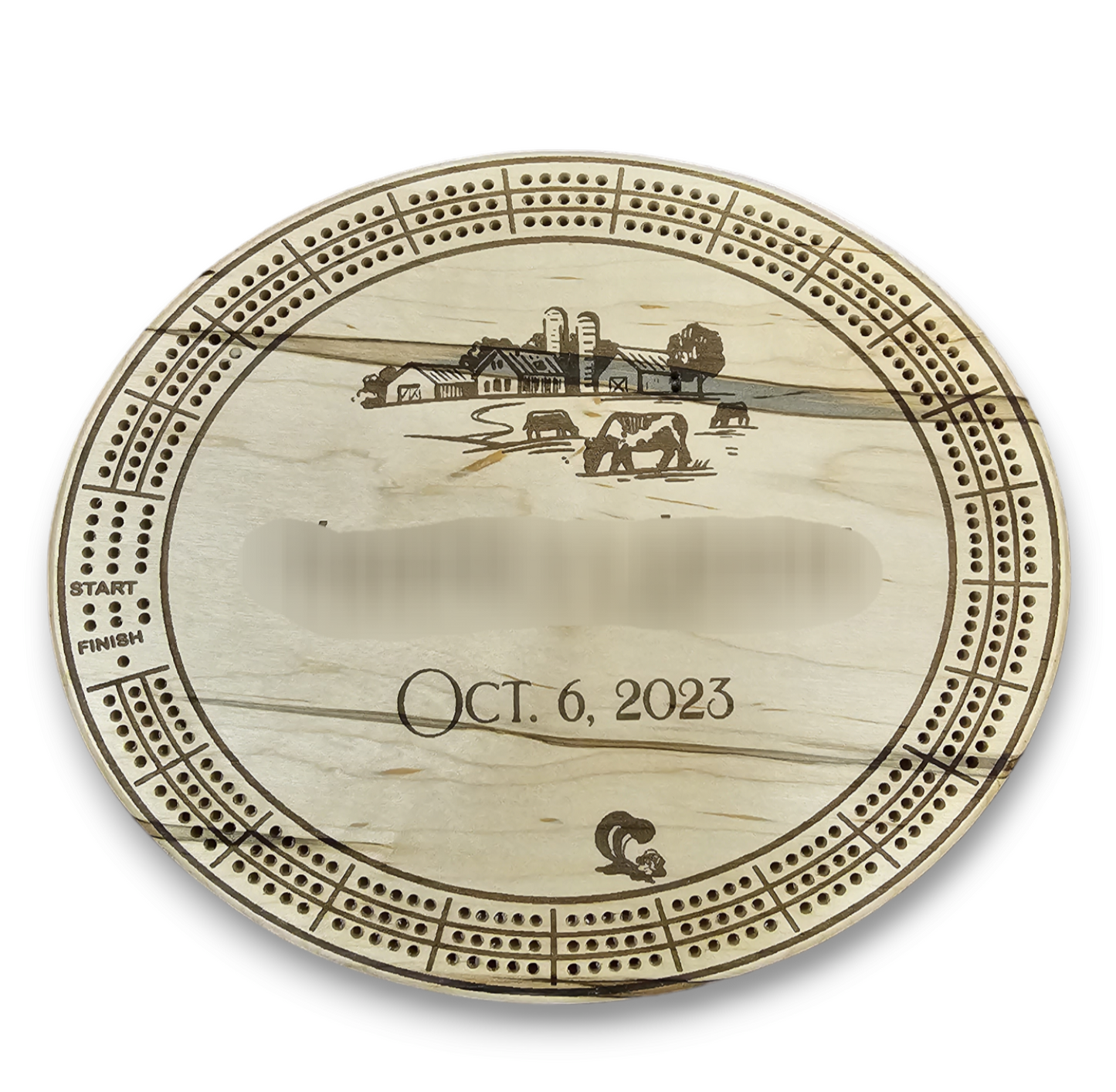 Personalized Round hardwood Cribbage Boards with in board peg storage. A practical gift for any occasion.