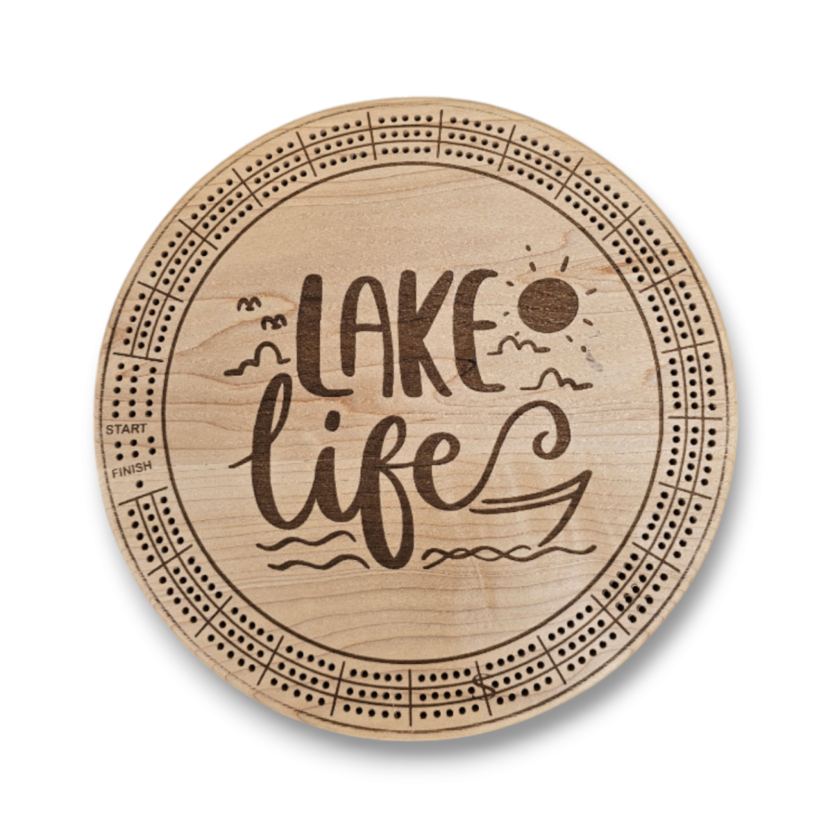 Personalized Round hardwood Cribbage Boards with in board peg storage. A practical gift for any occasion.