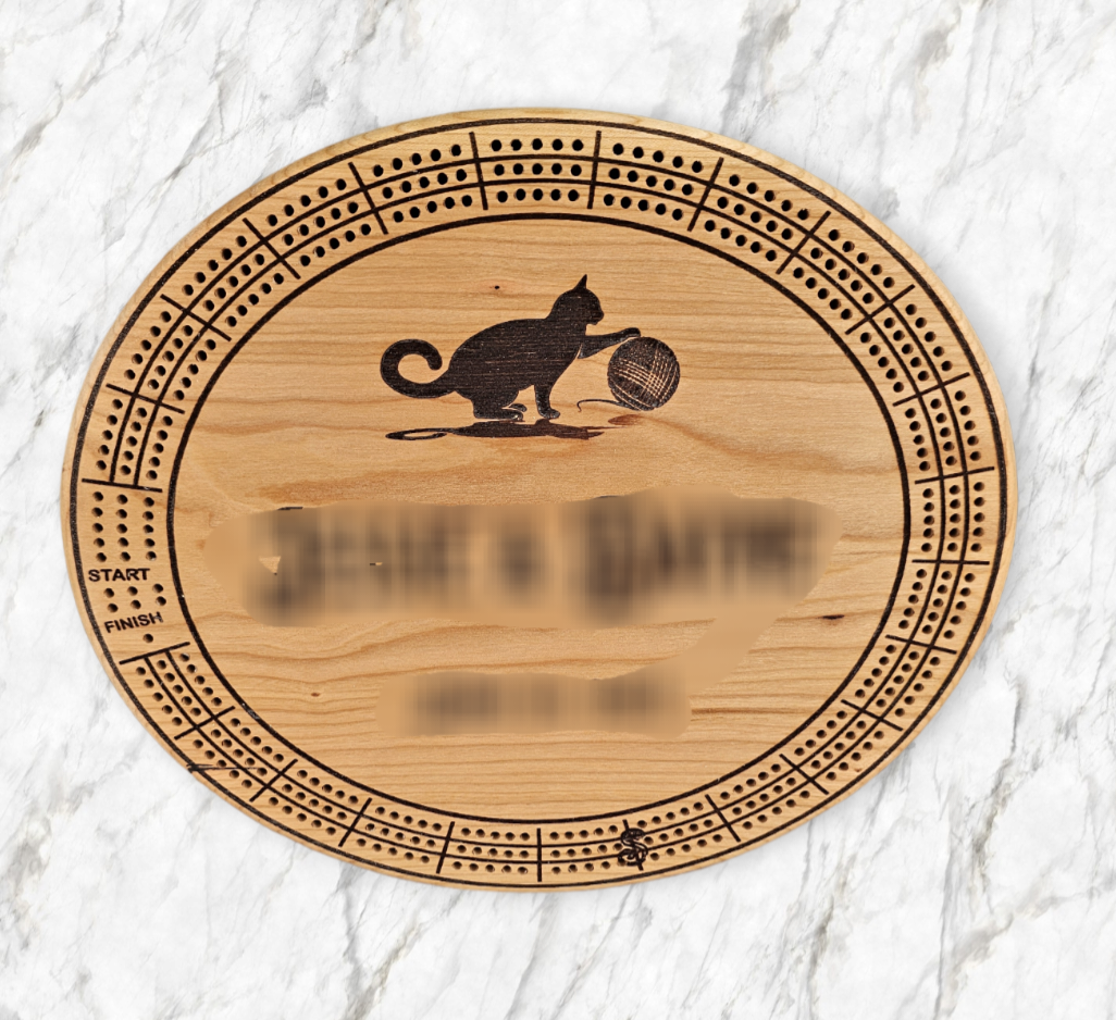 Personalized Round hardwood Cribbage Boards with in board peg storage. A practical gift for any occasion.