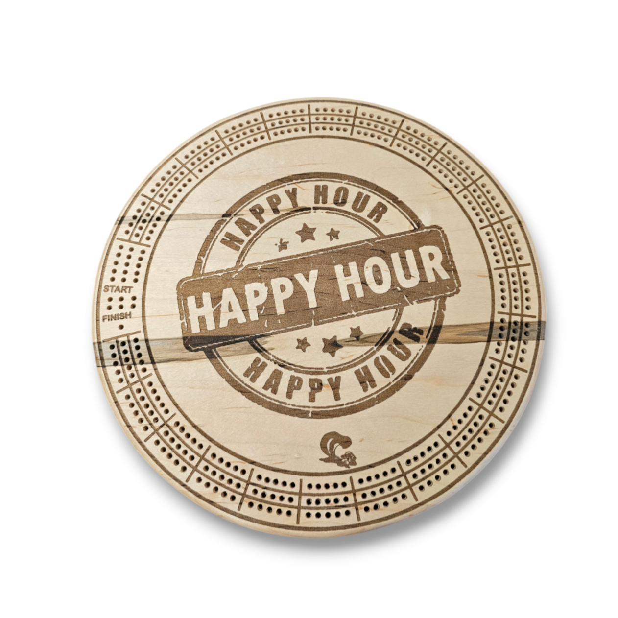 Personalized Round hardwood Cribbage Boards with in board peg storage. A practical gift for any occasion.