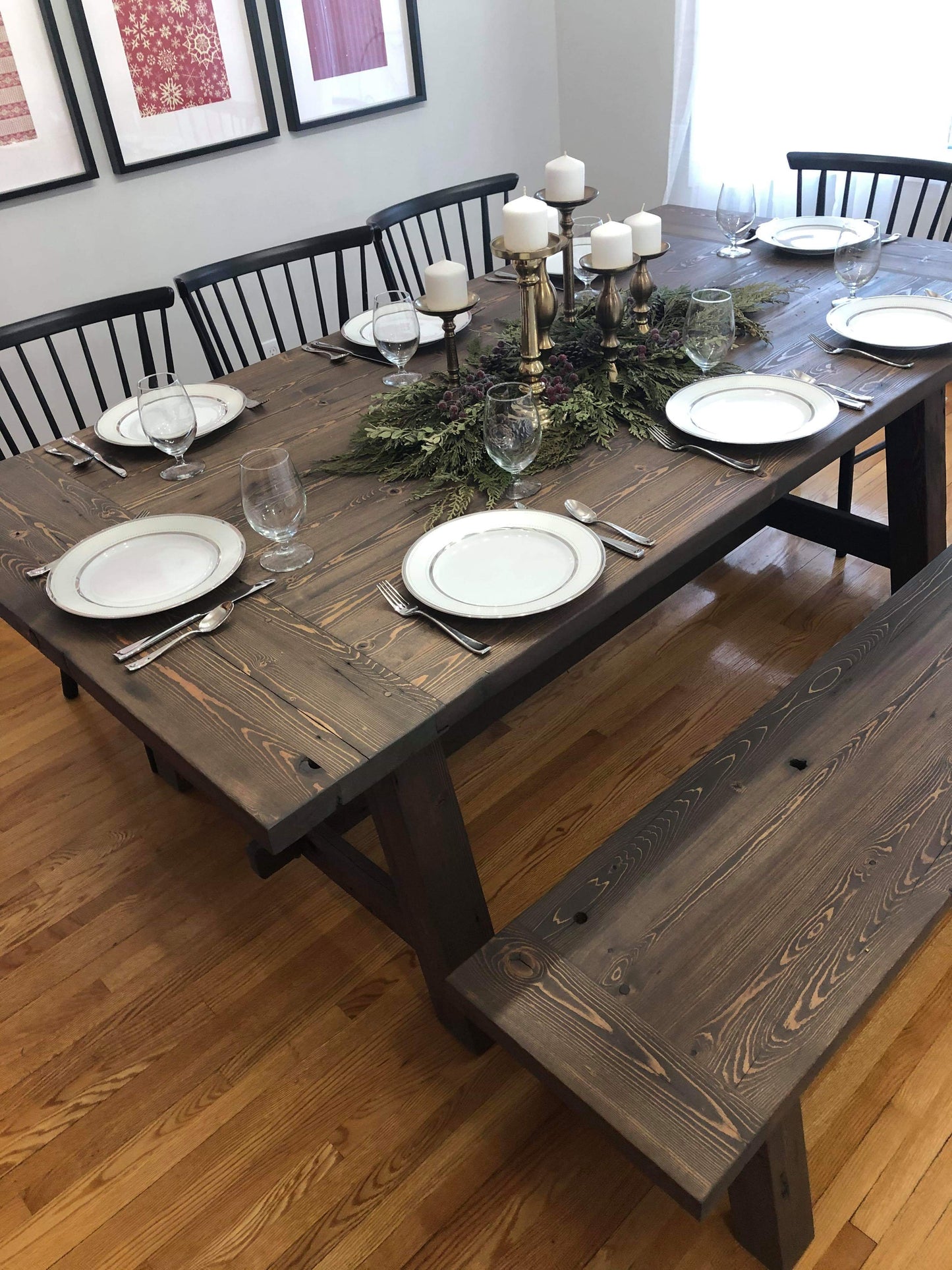 Family Farm table, Dining Set, dining chairs.