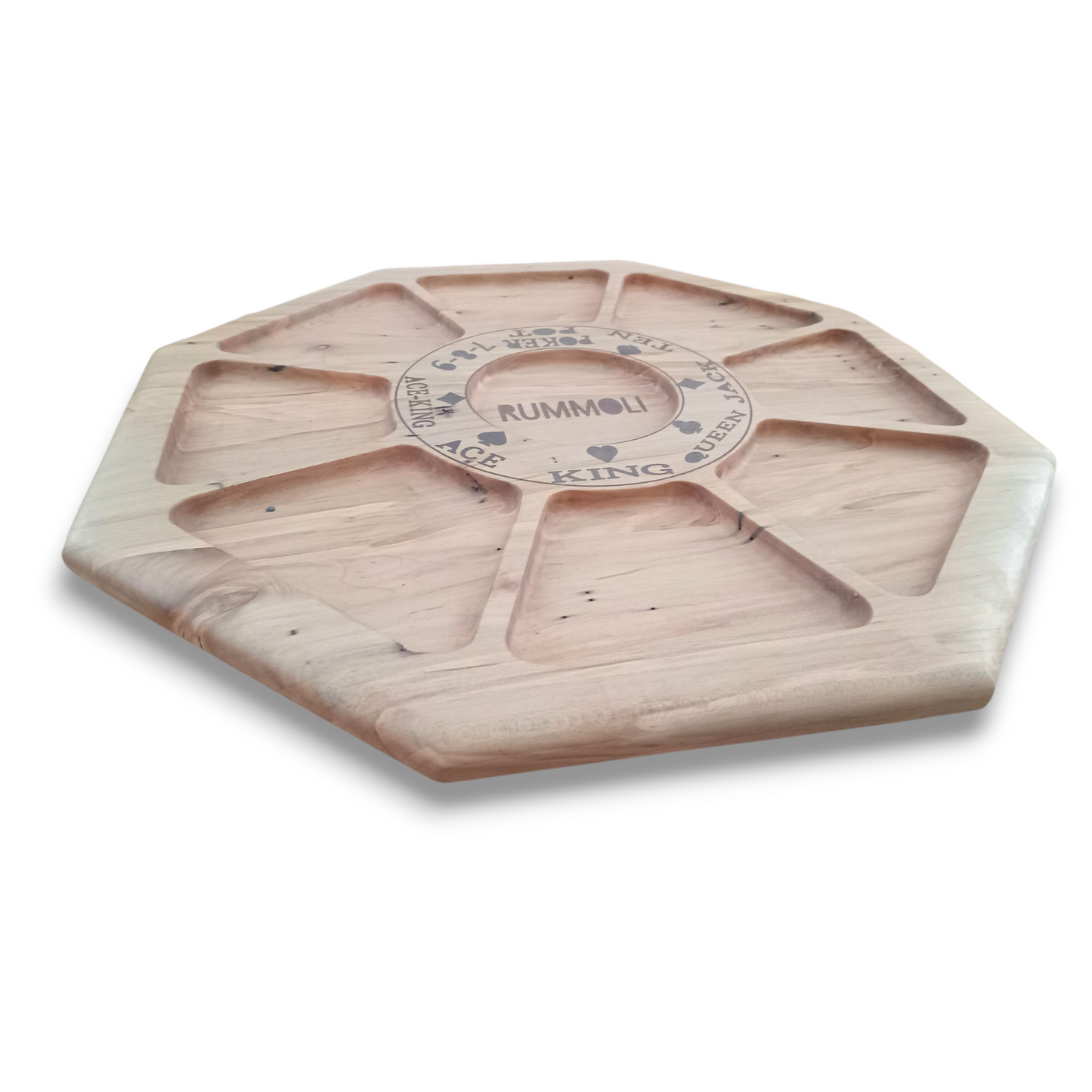 Handcrafted Wood Rummoli game boards. Lazy Susan option.