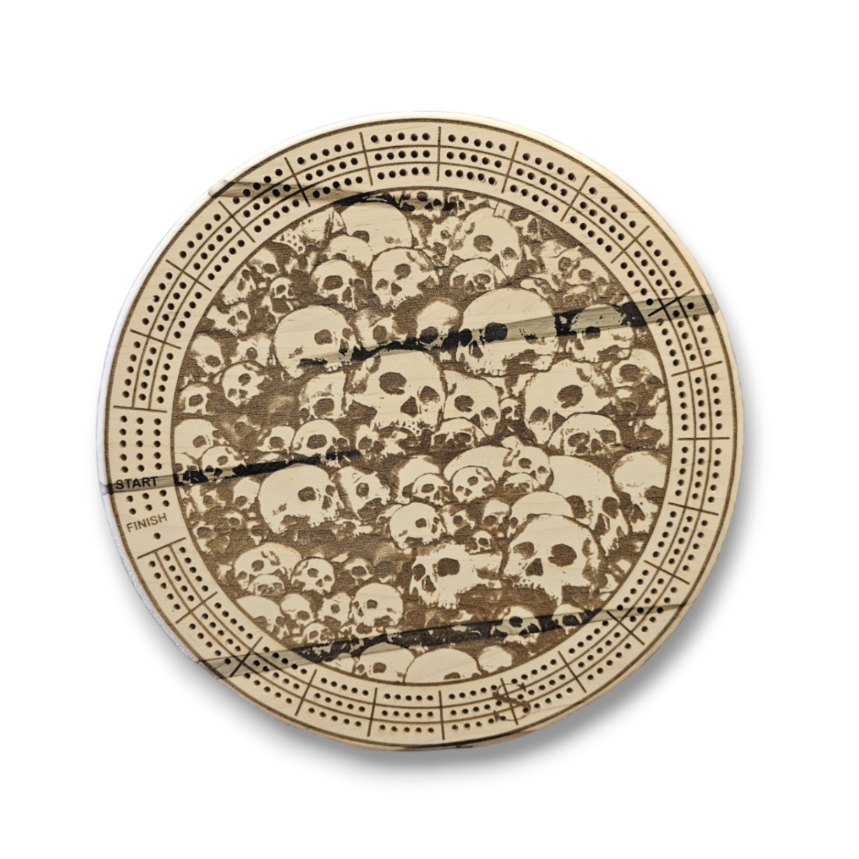 Personalized Round hardwood Cribbage Boards with in board peg storage. A practical gift for any occasion.
