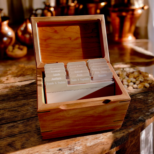 "New" Handcrafted Wooden Recipe Box – Personalized Family Recipe Keeper