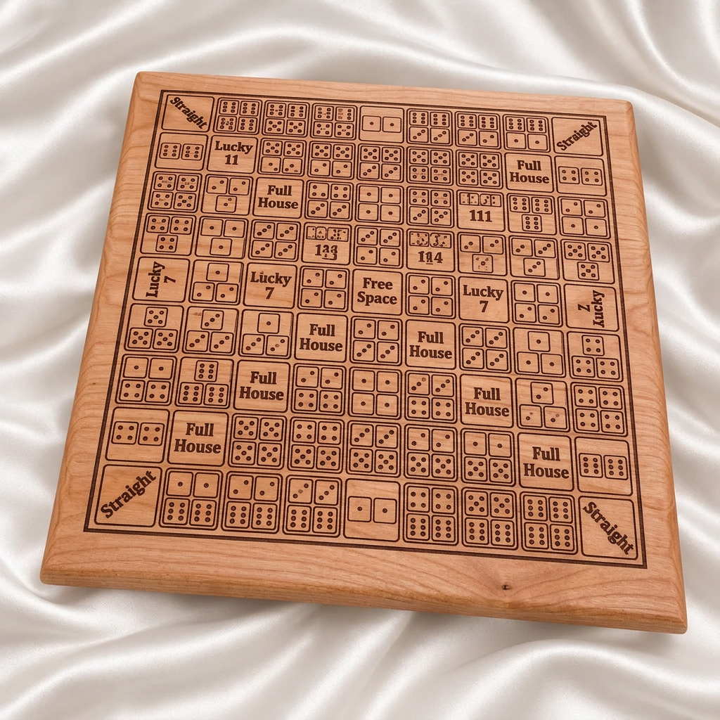 Solid Wood Dice Poker - With Checker Board
