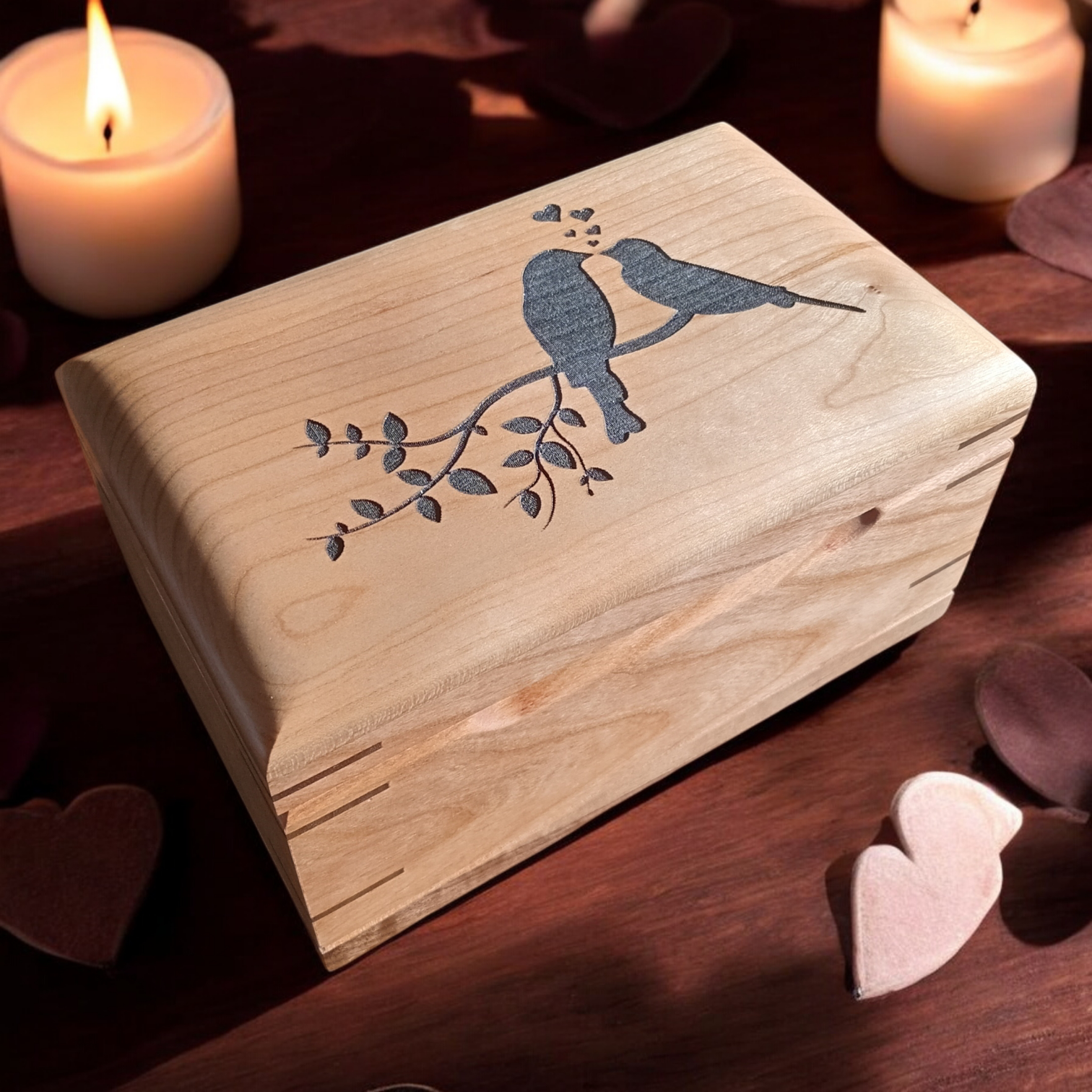 Elegant hardwood memory keepsake box handcrafted in Canada for storing treasured items and personal memories