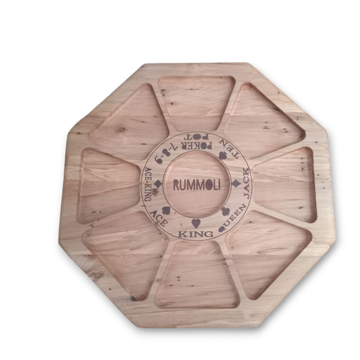 Handcrafted Wood Rummoli game boards. Lazy Susan option.