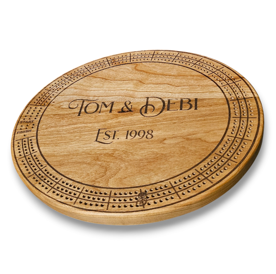 Personalized Round hardwood Cribbage Boards