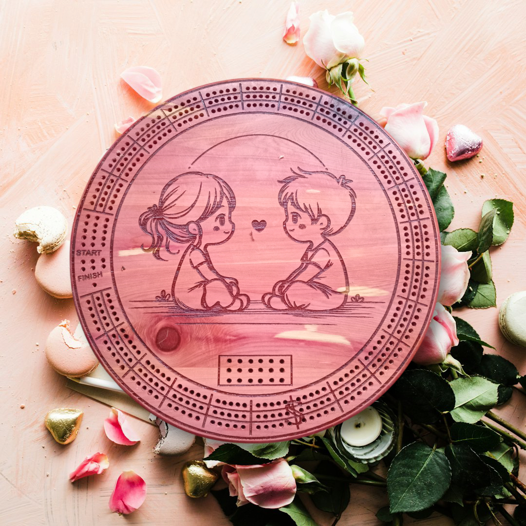 Personalized Round hardwood Cribbage Boards