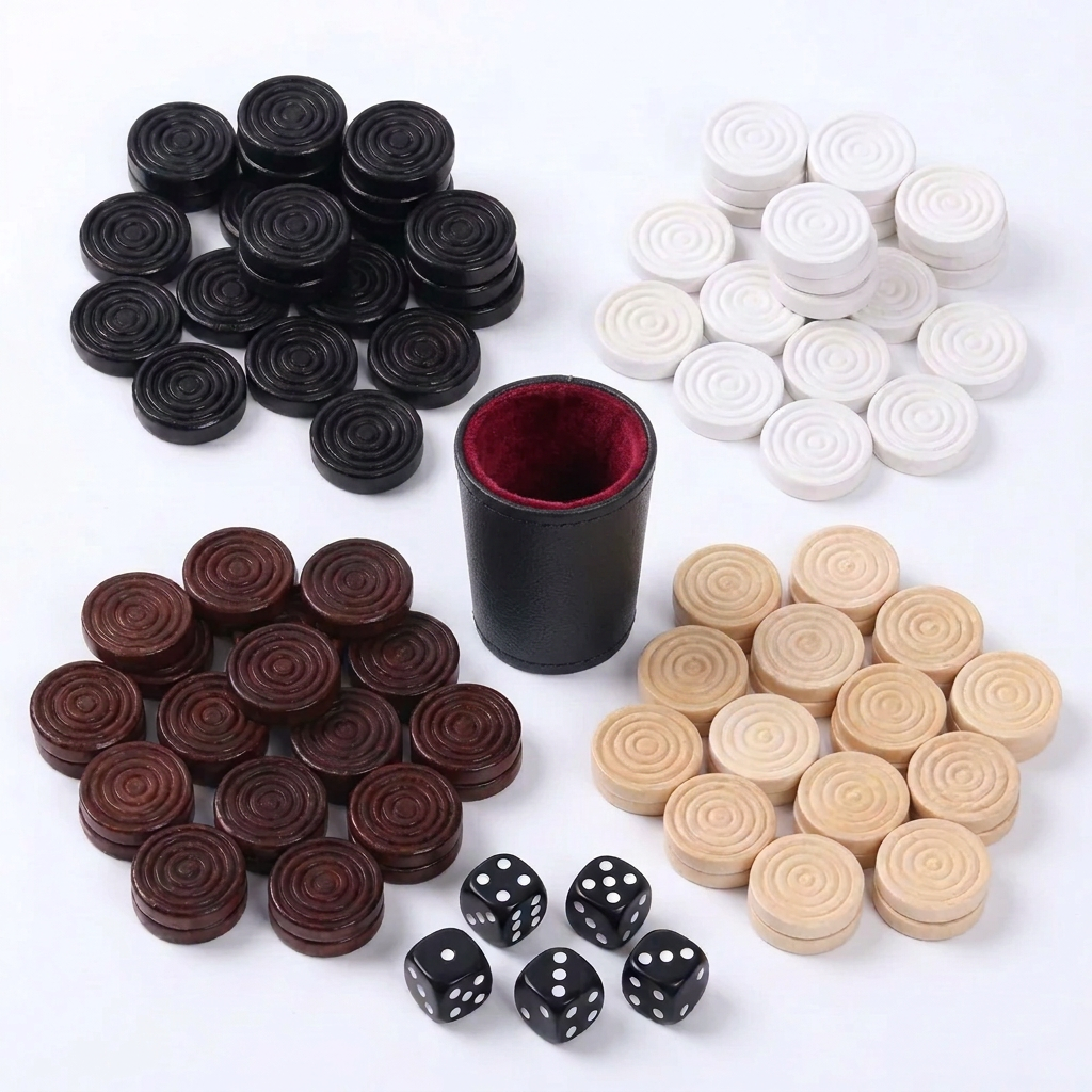 Solid Wood Dice Poker - With Checker Board