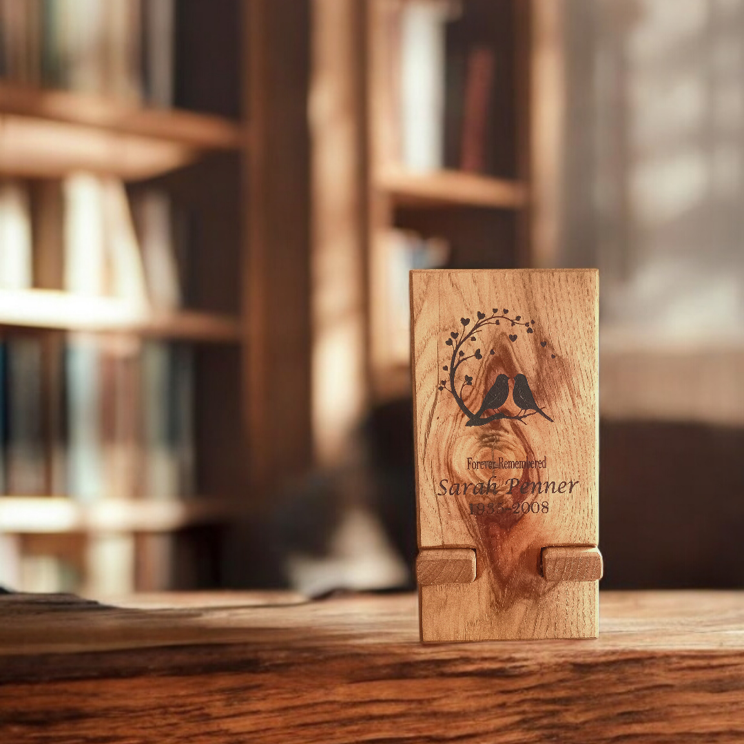 Personalized memorial plaque in solid hardwood with custom engraving for home tribute