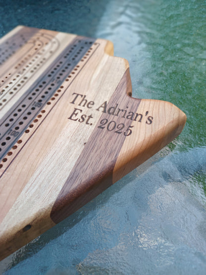 Handcrafted Province wood Cribbage Boards with peg storage. A practical gift for all occasions.