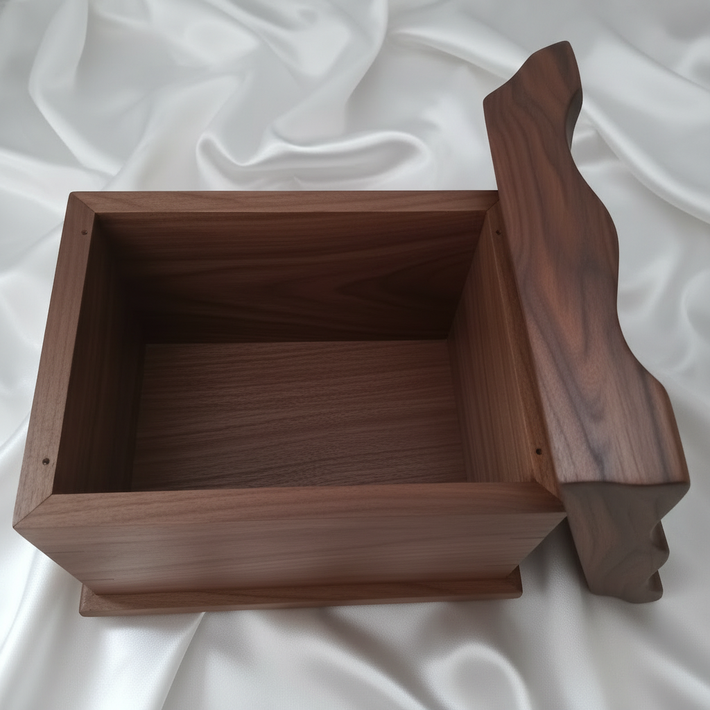 Traditional handmade memorial urn crafted from solid hardwood with a timeless design and secure closure