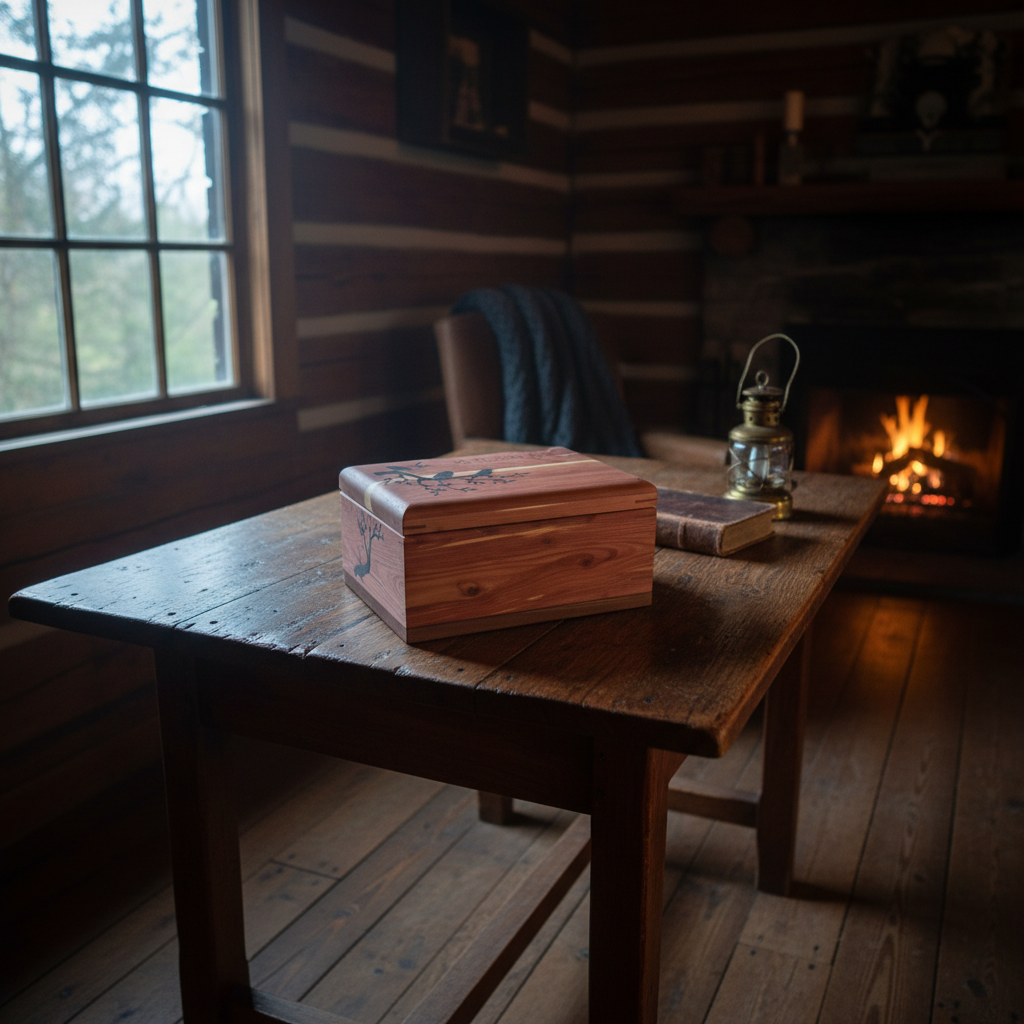 Handcrafted hardwood memory keepsake box with felt lining and brass hinges for storing treasured mementos