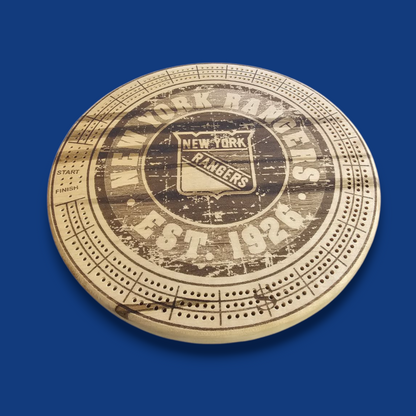 Sports Unique Round Hardwood Cribbage Boards with in board peg storage.