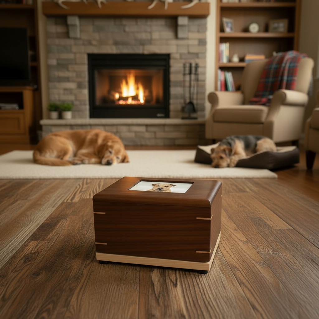 Custom Personalized Hardwood Pet Urn For Ashes - Paw Prints Photo
