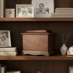 Traditional handmade memorial urn crafted from solid hardwood with a timeless design and secure closure