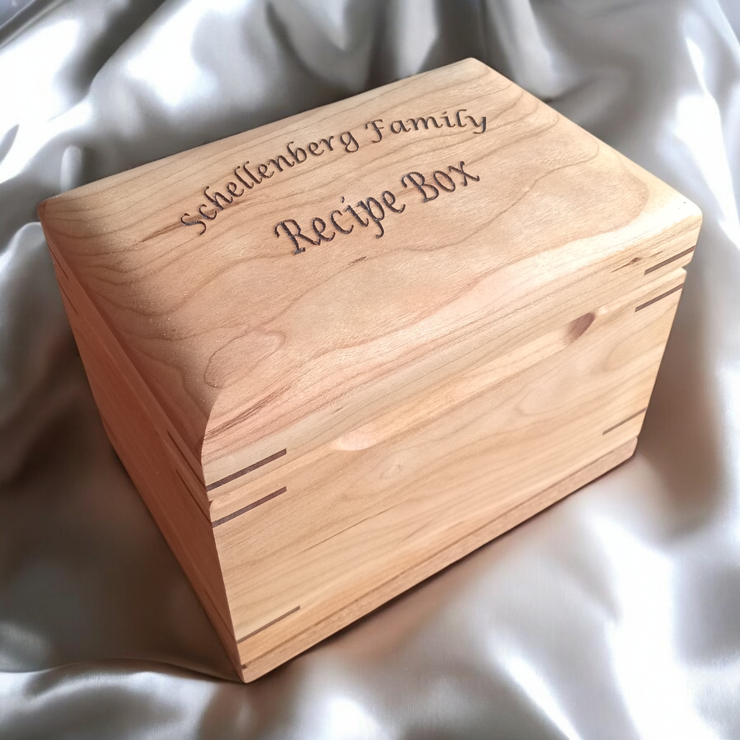 "New"  Handcrafted Wooden Recipe Box – Personalized Family Recipe Keeper