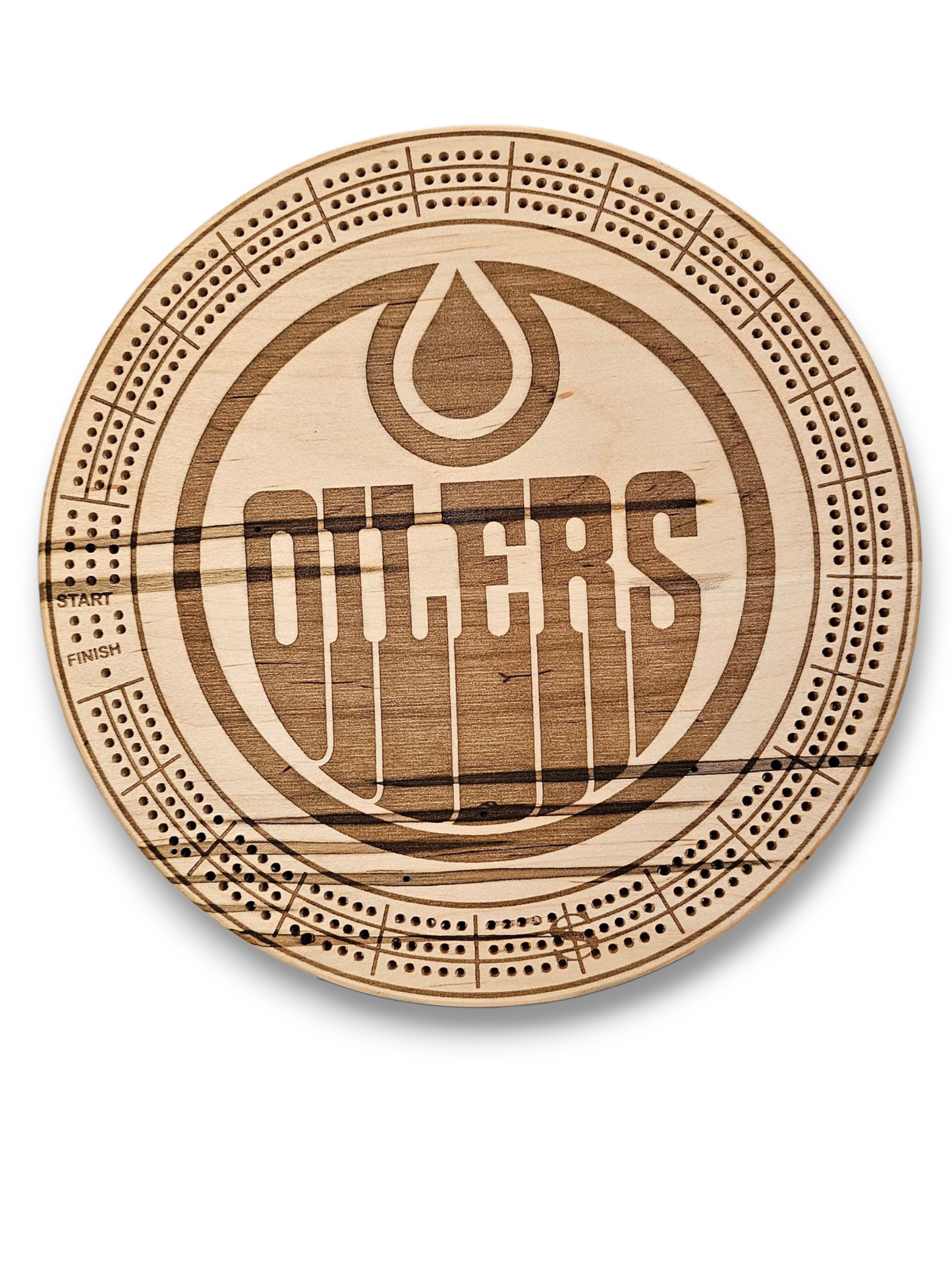 Sports Unique Round Hardwood Cribbage Boards with in board peg storage.