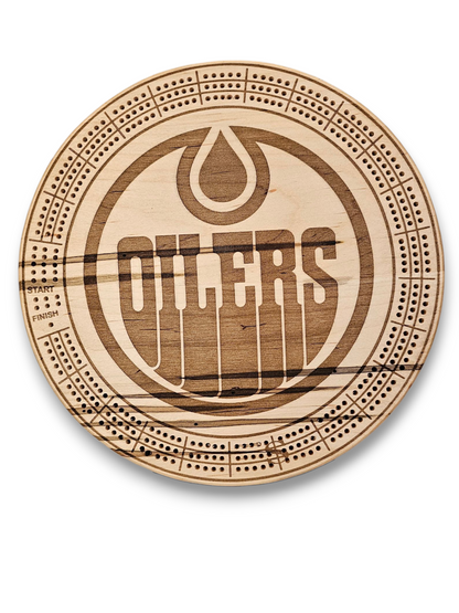 Sports Unique Round Hardwood Cribbage Boards with in board peg storage.