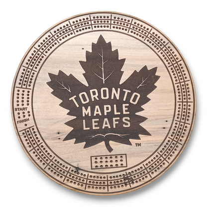 Sports Unique Round Hardwood Cribbage Boards with in board peg storage.