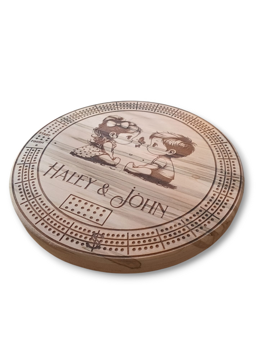 Personalized Round hardwood Cribbage Boards