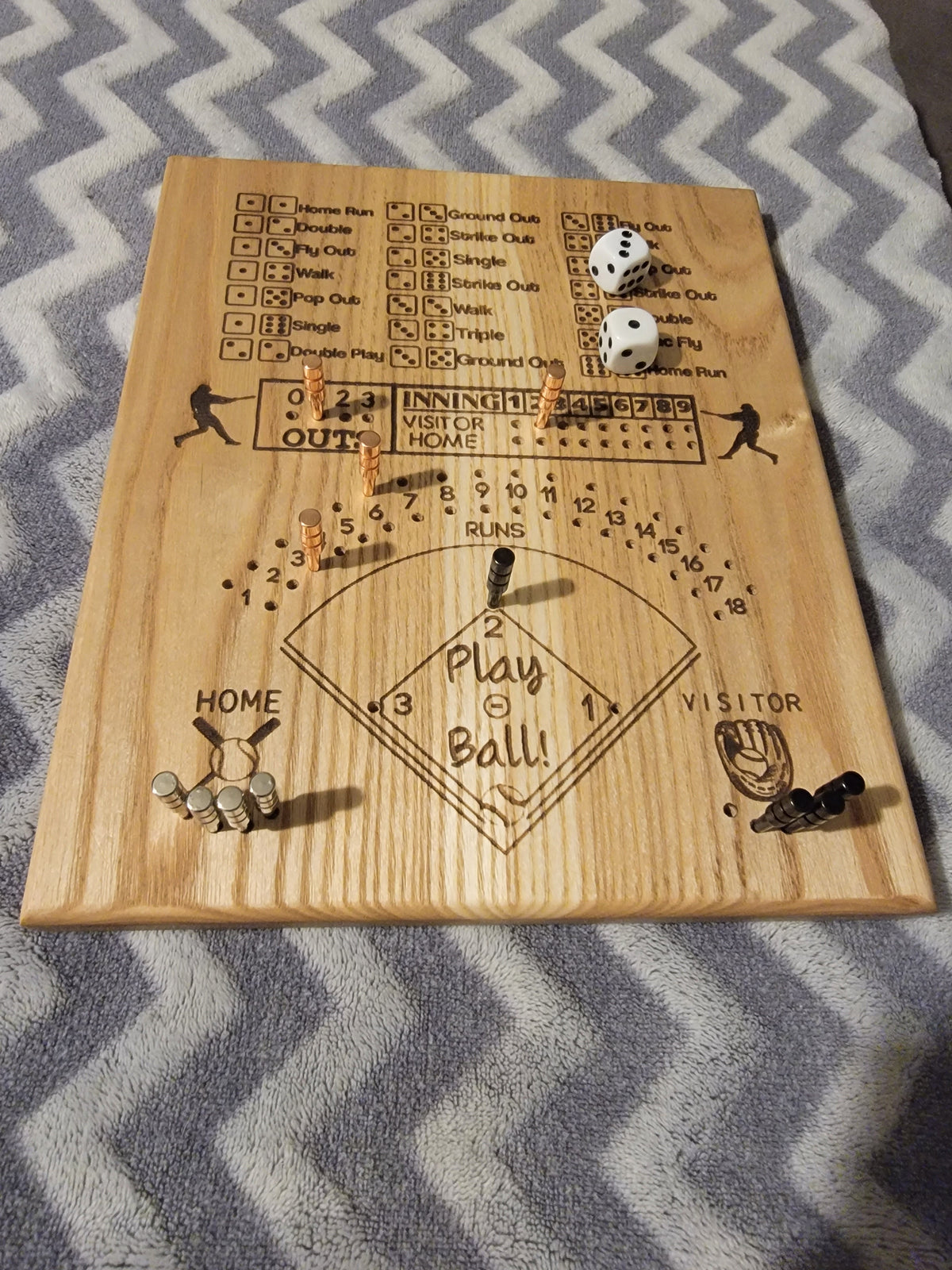 Baseball and Frustration Rummy, or Baseball and Farkle. 2 games, 1 board.