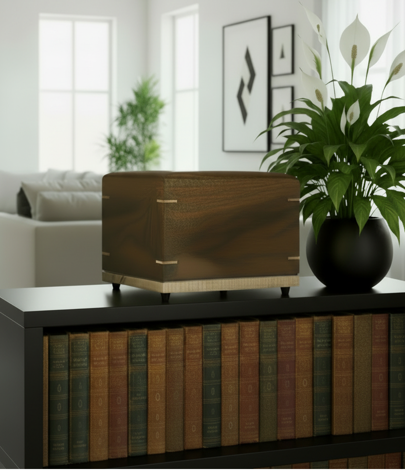 Handcrafted black walnut wooden urns Twilight Grove and True North for ashes with natural finish and personalization options