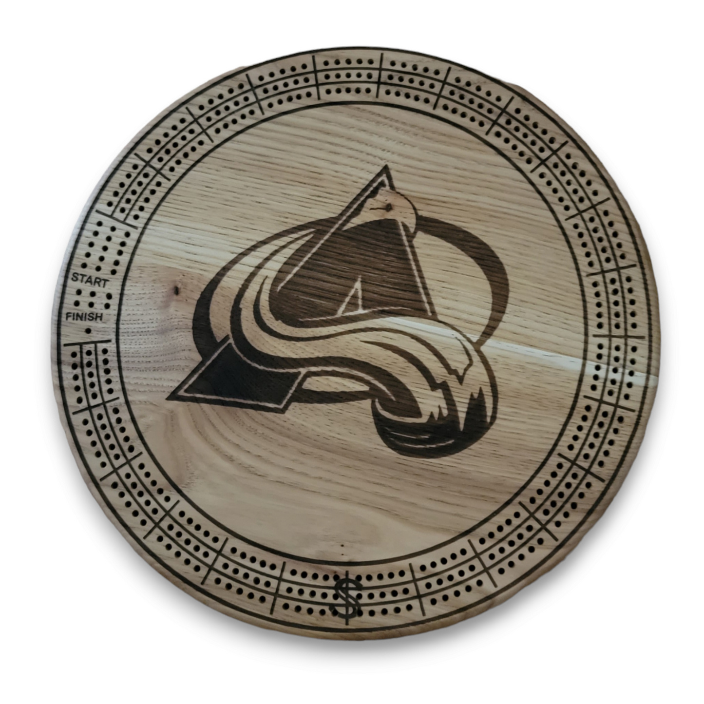 Sports Unique Round Hardwood Cribbage Boards with in board peg storage.