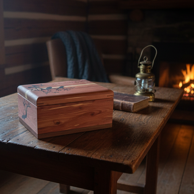Elegant handcrafted hardwood memory keepsake box for storing precious mementos and memories