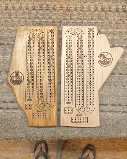 Handcrafted Province wood Cribbage Boards with peg storage. A practical gift for all occasions.
