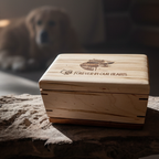 Custom handcrafted wooden pet urn with paw print design for animal ashes keepsake