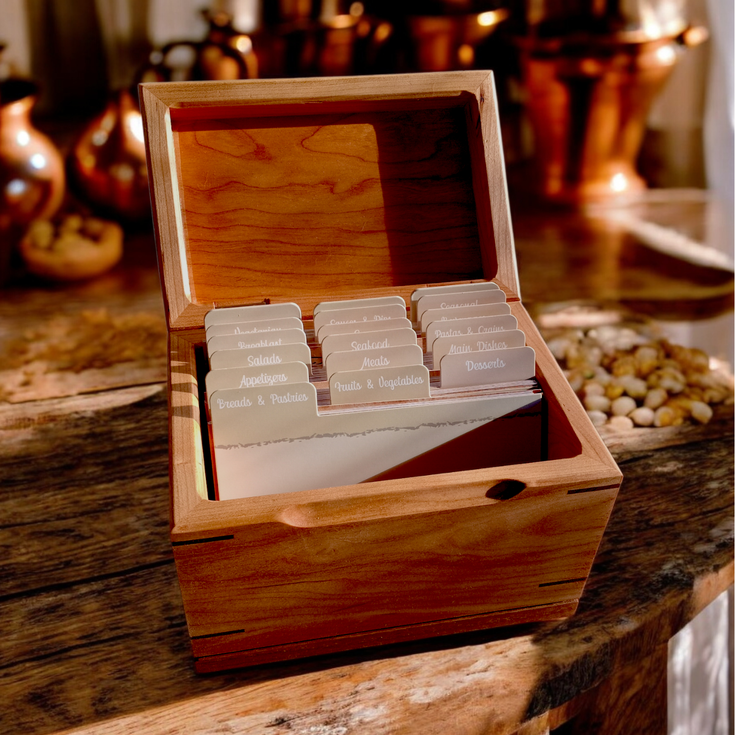 Treasured Traditions Recipe Box - Handcrafted Wooden Recipe Box – Personalized Family Recipe Keeper with Dividers