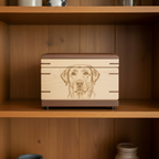 Custom handcrafted wood box urn with paw print design for pet ashes memorial