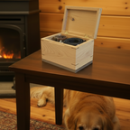 Custom handcrafted wood box urn with paw prints for pet ashes memorial