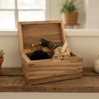 Handcrafted wooden cremation urn for pets with open paw design and custom engraving options
