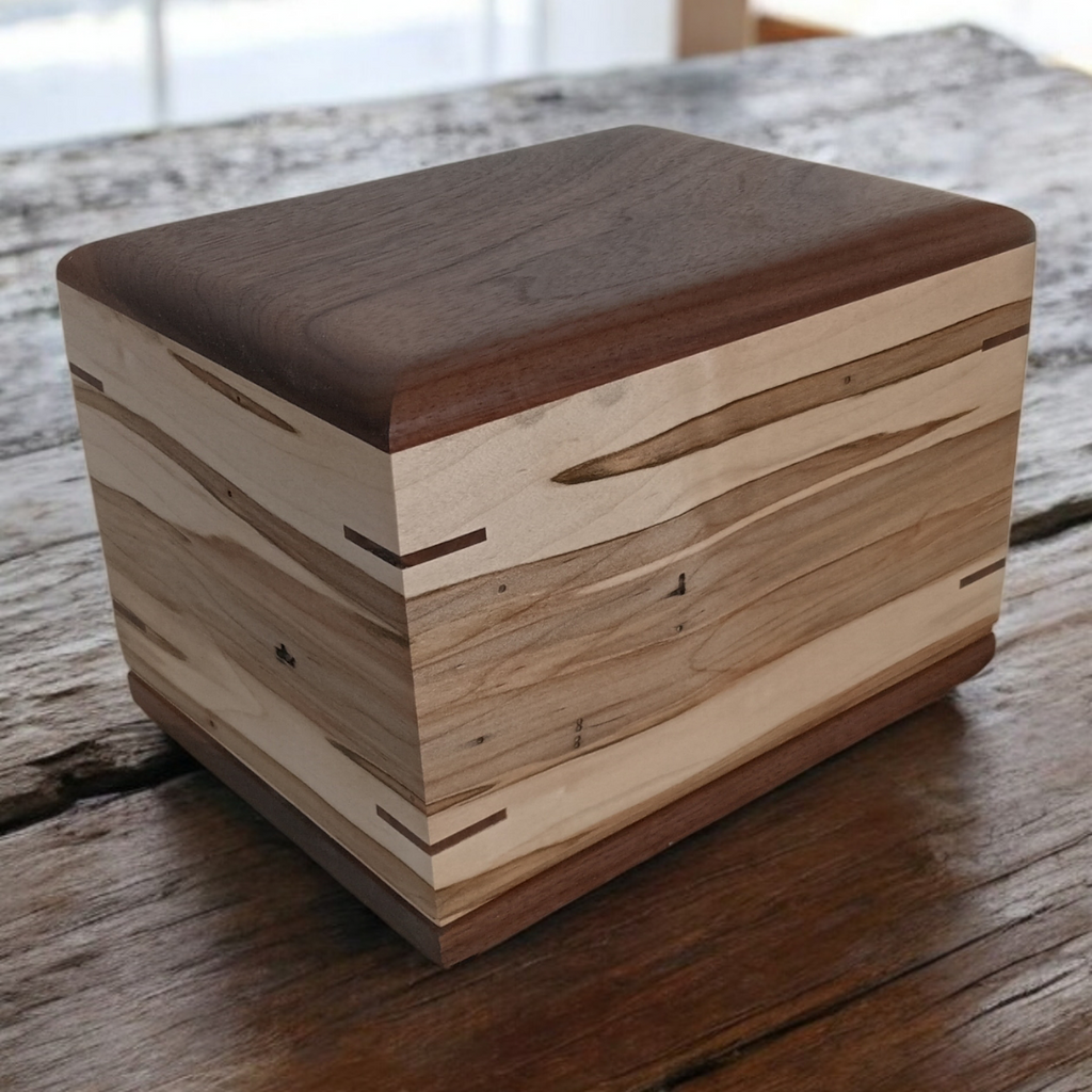 Personalized custom hardwood Camelia urn for ashes handcrafted with elegant design and secure closure