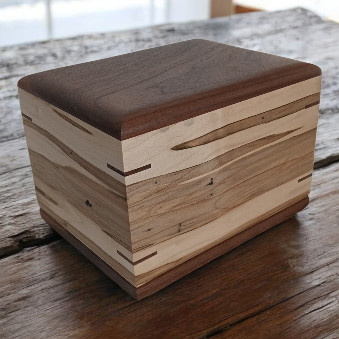 Personalized custom hardwood Camelia urn for ashes handcrafted with elegant design and secure closure