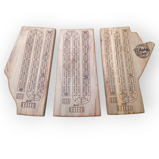 Handcrafted Province wood Cribbage Boards with peg storage. A practical gift for all occasions.