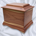 Traditional handmade wooden memorial urn for cremation ashes with clean design