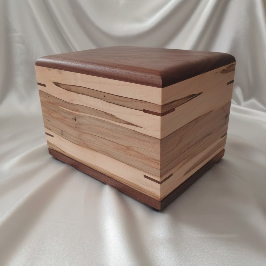 Handcrafted personalized custom hardwood Camelia urn for ashes with elegant design and secure closure