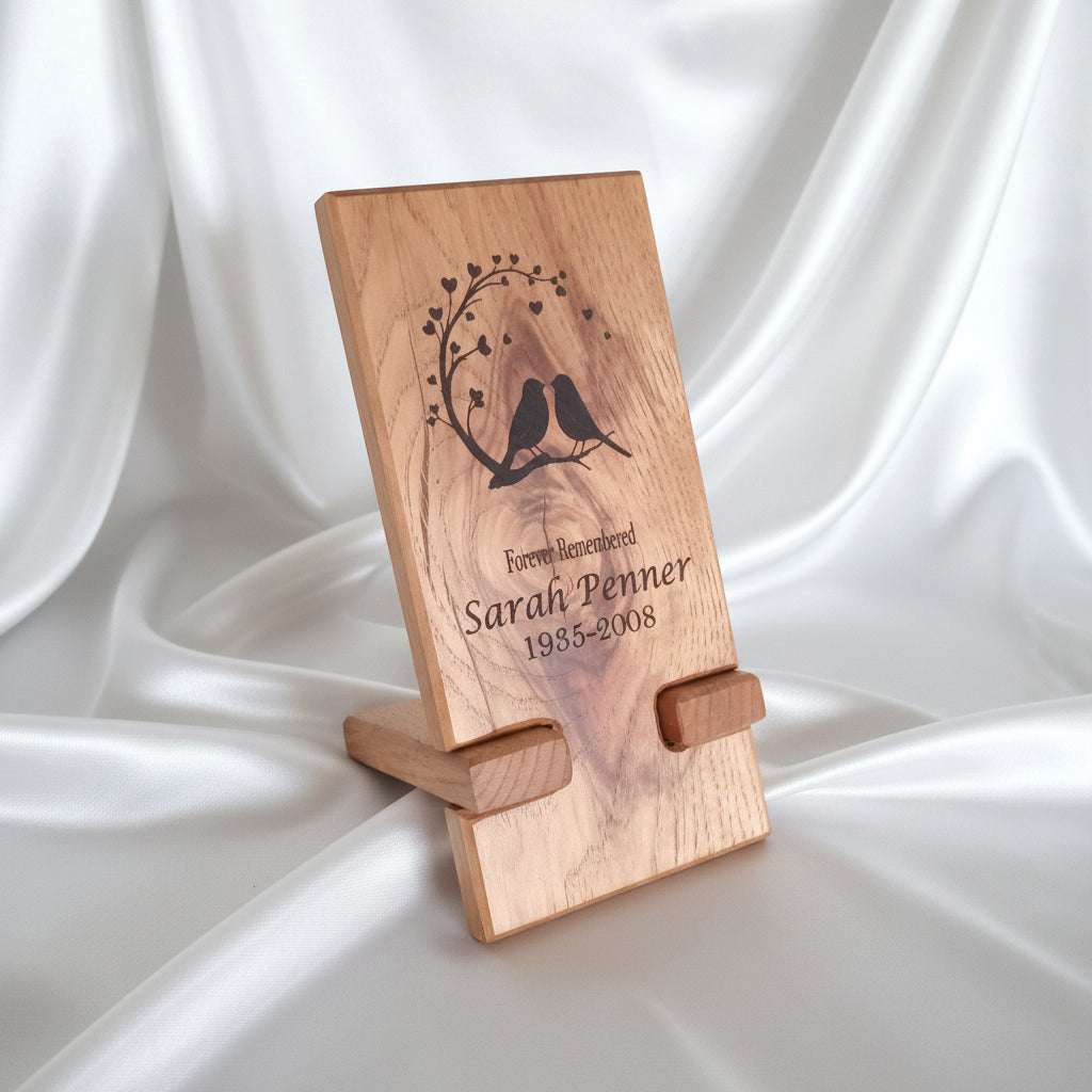 Personalized solid hardwood memorial plaque with custom engraving for home and family tribute