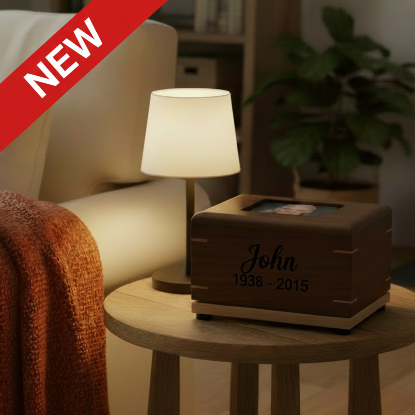 Custom Personalized Hardwood Photo Urn For Ashes -Memorywood Urn