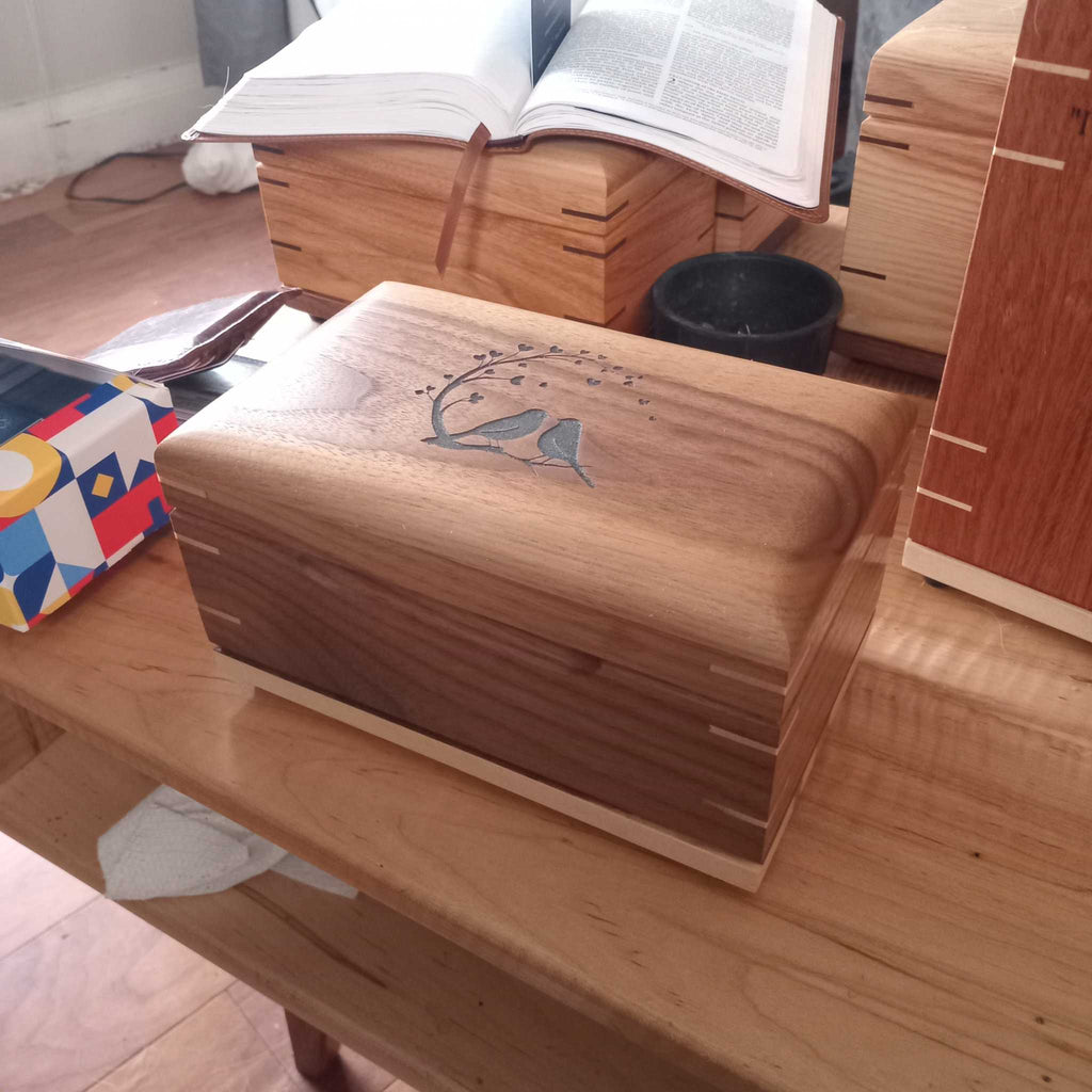 Elegant hardwood memory keepsake box with felt lining and brass hinges for preserving treasured mementos