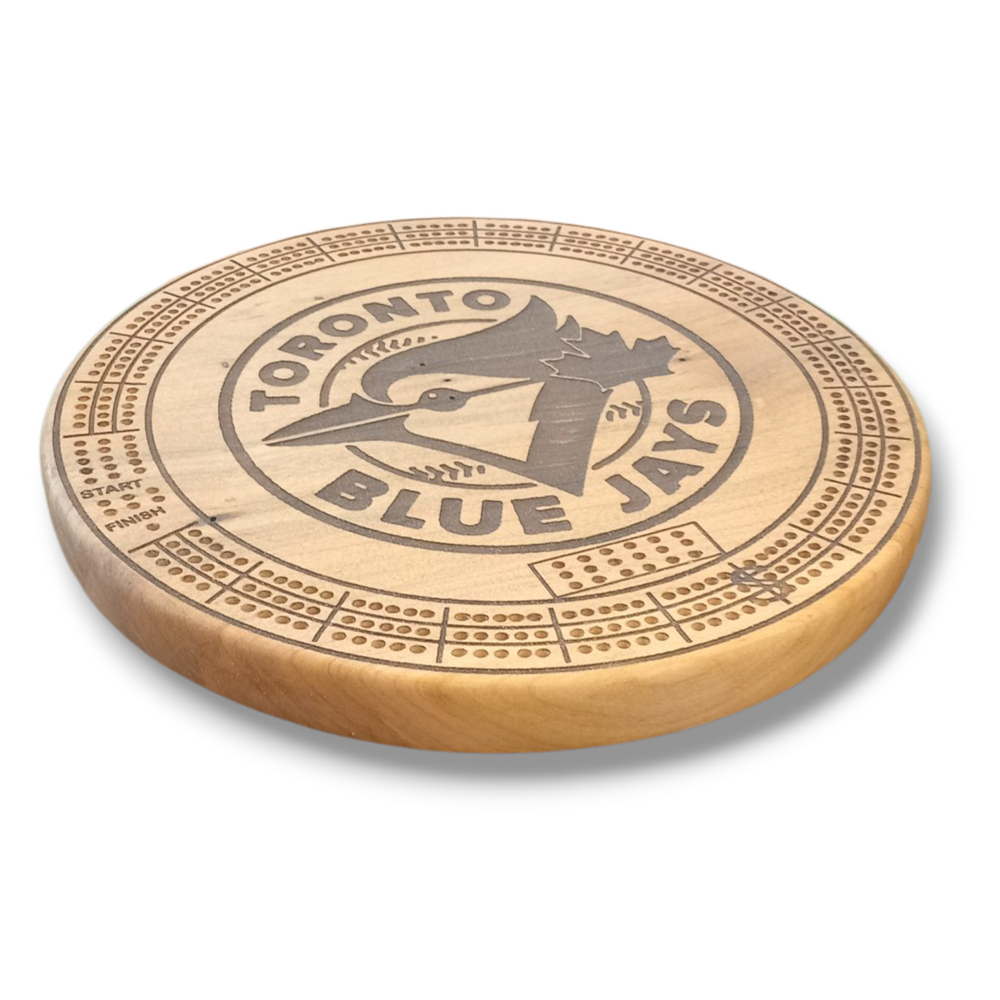 Sports Unique Round Hardwood Cribbage Boards with in board peg storage.