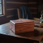 Elegant handcrafted hardwood memory keepsake box with brass hinges and felt lining for storing precious memories and treasures