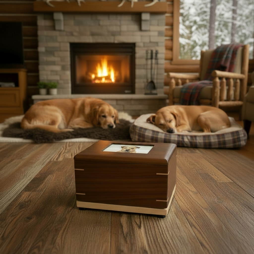 Custom Personalized Hardwood Pet Urn For Ashes - Paw Prints Photo