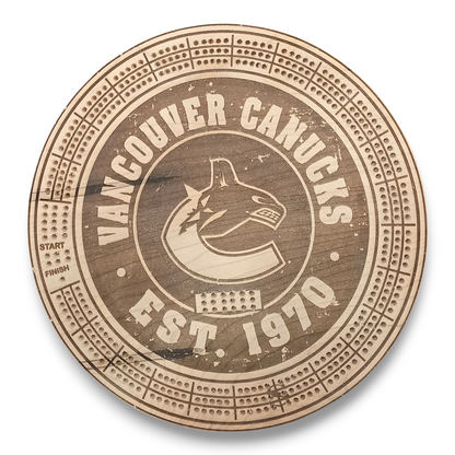 Sports Unique Round Hardwood Cribbage Boards with in board peg storage.