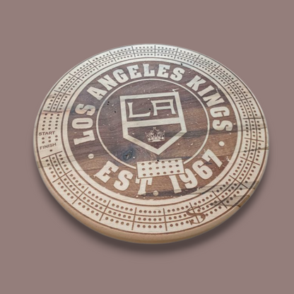 Sports Unique Round Hardwood Cribbage Boards with in board peg storage.