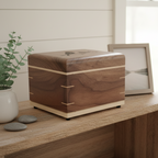 Handcrafted hardwood urn made in Canada by True North Urn with a clean, timeless design